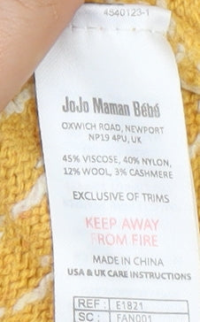 JoJo Maman Bébé Unisex Yellow Knit Cardigan, Size 4 Plus