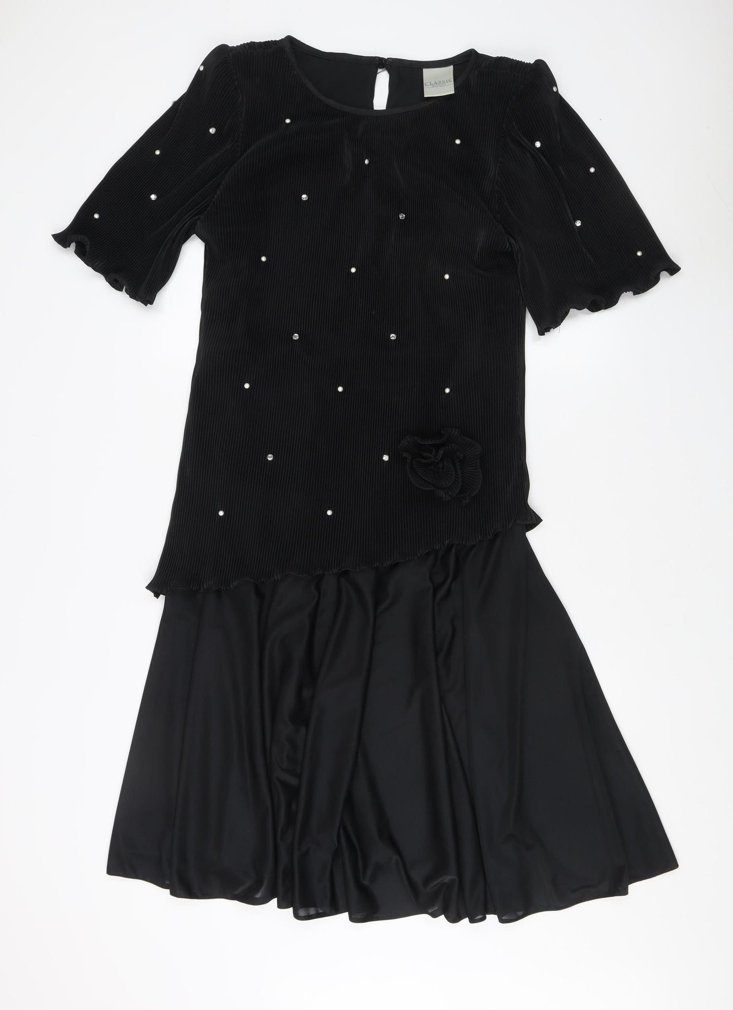 Classic Woman Black Beaded Dress Size 12 Flutter Sleeve