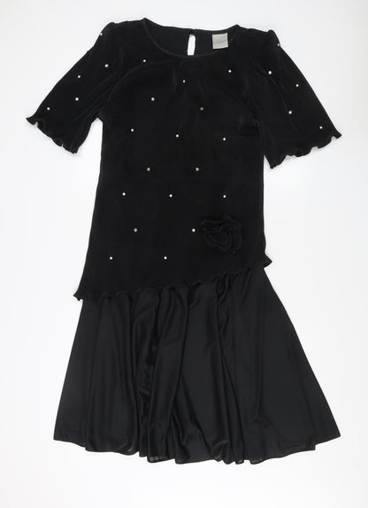 Classic Woman Black Beaded Dress Size 12 Flutter Sleeve