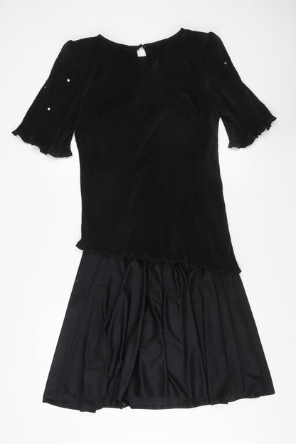 Classic Woman Black Beaded Dress Size 12 Flutter Sleeve