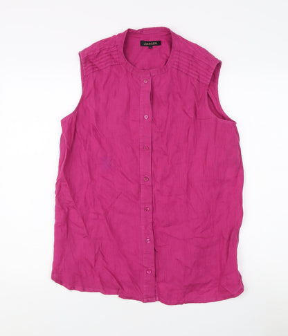 Jaeger Women's Pink Linen Button-Up Top, Size 14