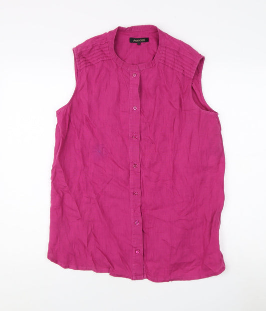 Jaeger Women's Pink Linen Button-Up Top, Size 14