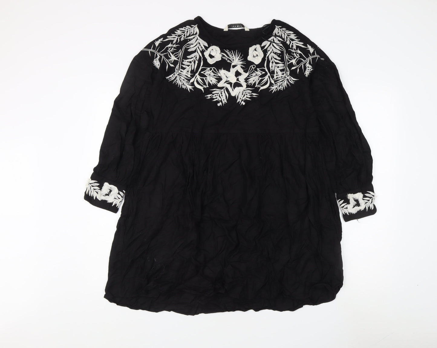 Zara Women Black Embroidered Dress M
