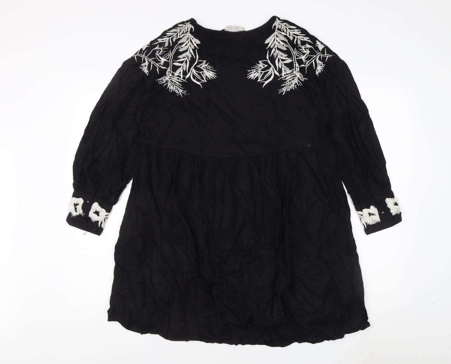 Zara Women Black Embroidered Dress M
