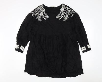 Zara Women Black Embroidered Dress M