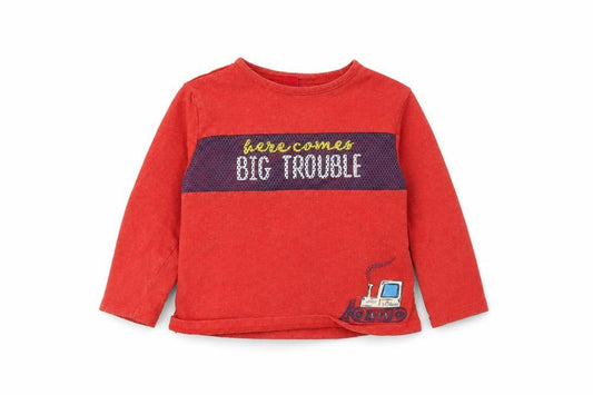 Front view of s.Oliver unisex baby red graphic print long sleeve t-shirt