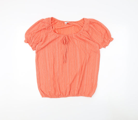 M&Co Women's Orange Blouse Size 14 Scoop Neck Puff Sleeve