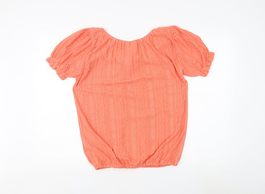 M&Co Women's Orange Blouse Size 14 Scoop Neck Puff Sleeve