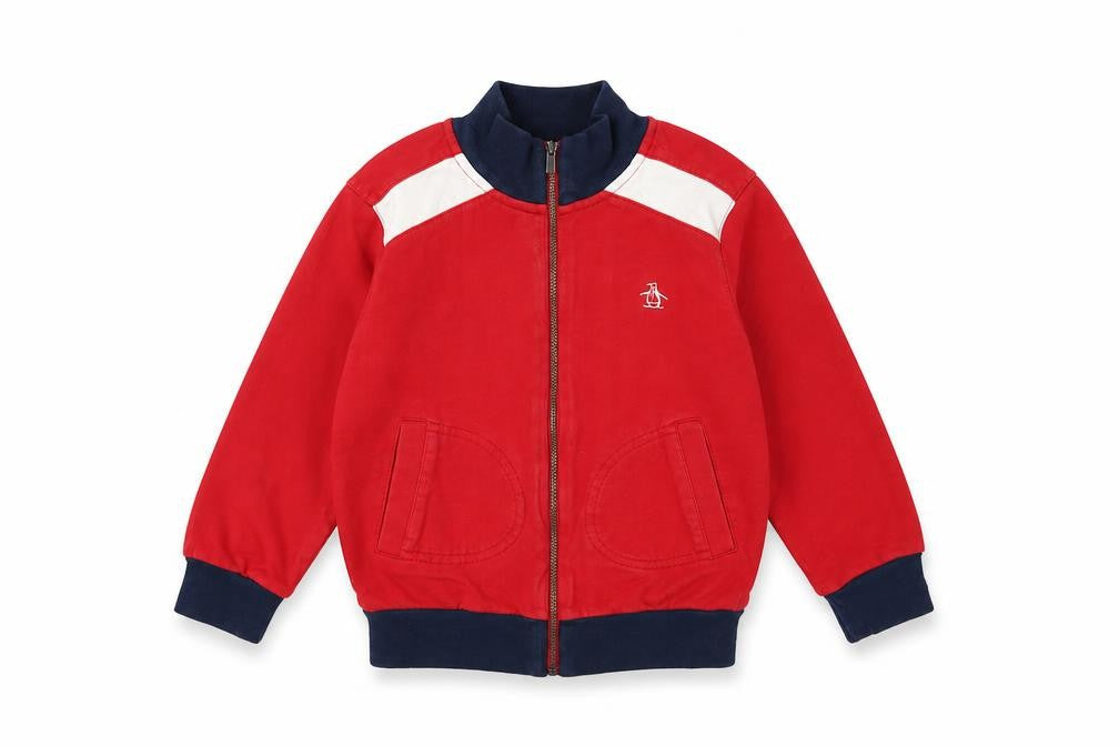 Front view of Original Penguin boys’ red cotton bomber jacket 3 years
