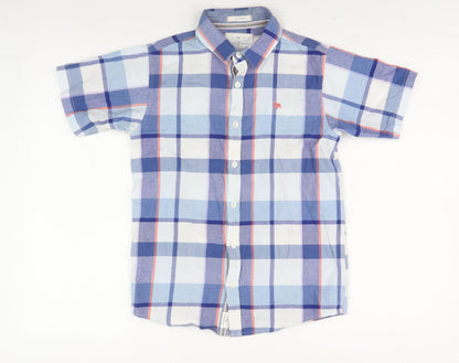 Jasper Conran Boys Blue Plaid Button-Up Shirt, Size 12 Years
