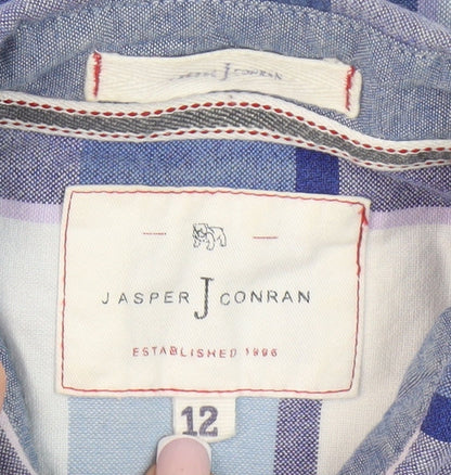 Jasper Conran Boys Blue Plaid Button-Up Shirt, Size 12 Years