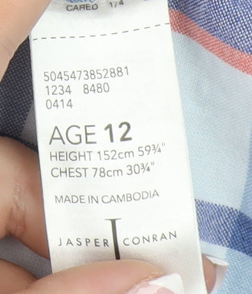Jasper Conran Boys Blue Plaid Button-Up Shirt, Size 12 Years