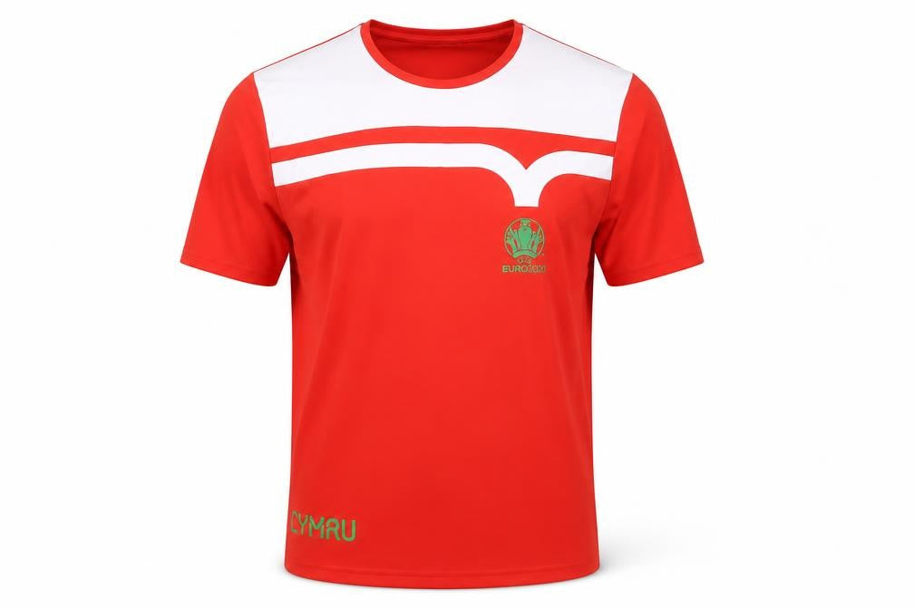 Front view of UEFA Euro 2020 Men's Red XL Sports T-Shirt