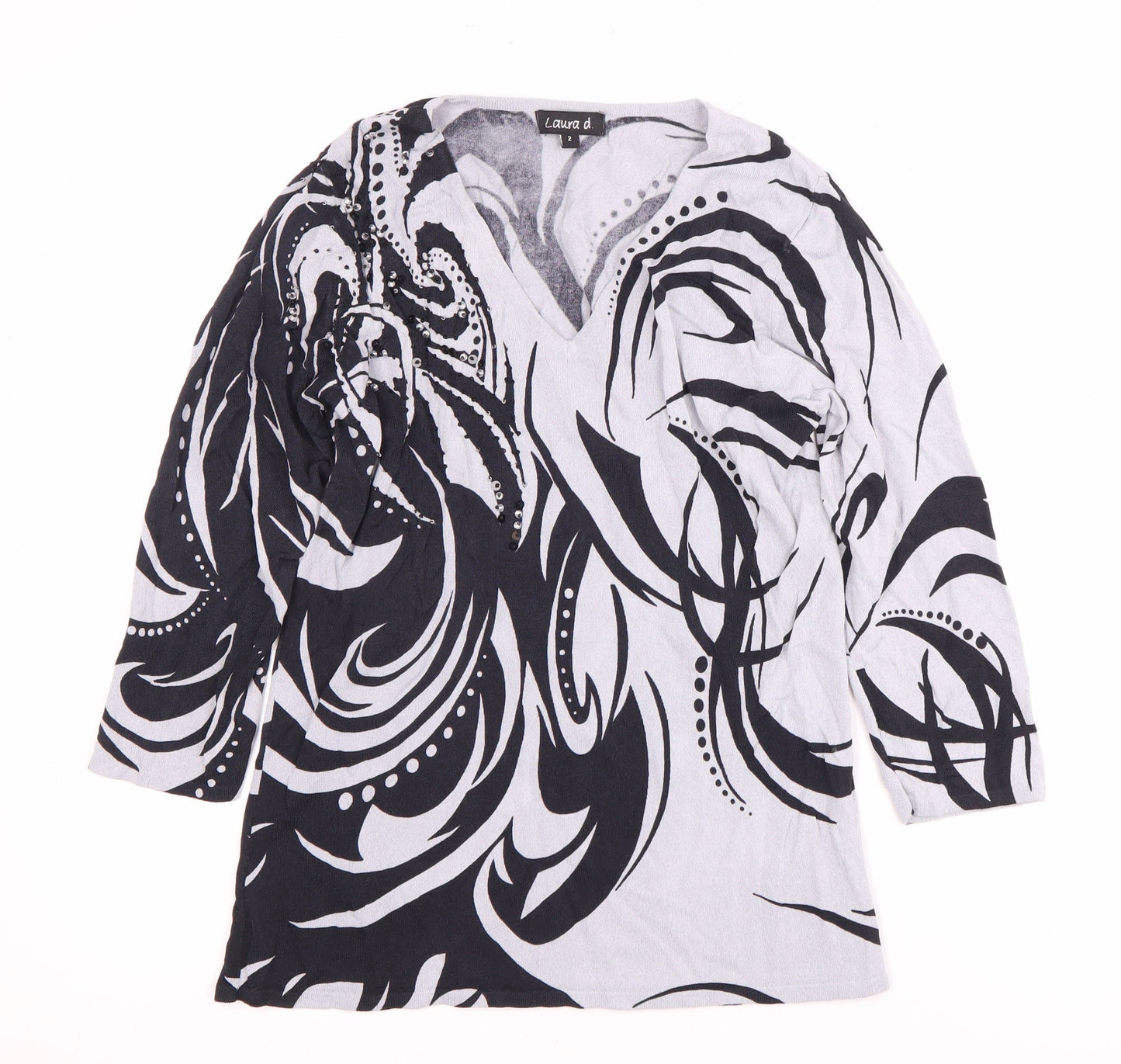 Laura d. Women's Multicoloured V-Neck Blouse, Size 2, Sequin Accents