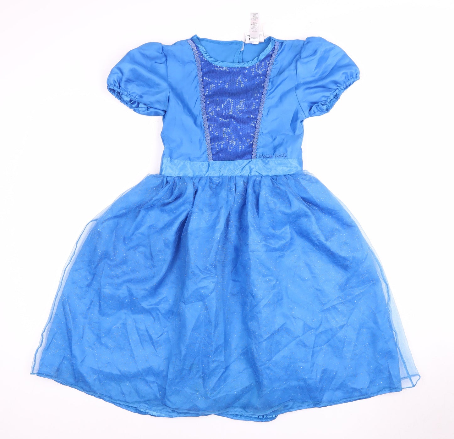 Roald Dahl Blue Girls Dress, Size 9-10, Short Puff Sleeve