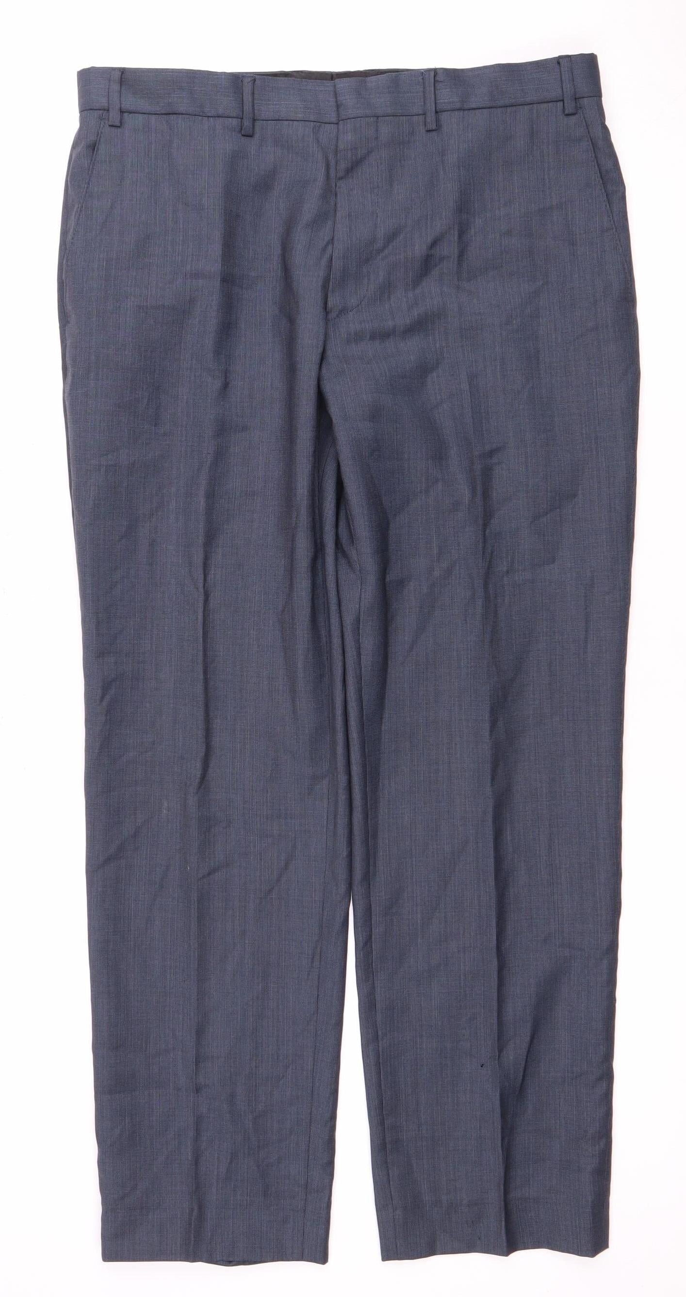 West End Men's Blue Dress Pants, Size L, Wool Blend