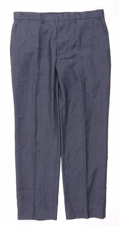 West End Men's Blue Dress Pants, Size L, Wool Blend