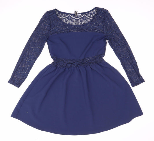 DIVIDED Blue A-Line Dress Women Size 12 Round Neck