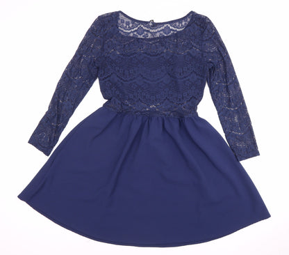 DIVIDED Blue A-Line Dress Women Size 12 Round Neck