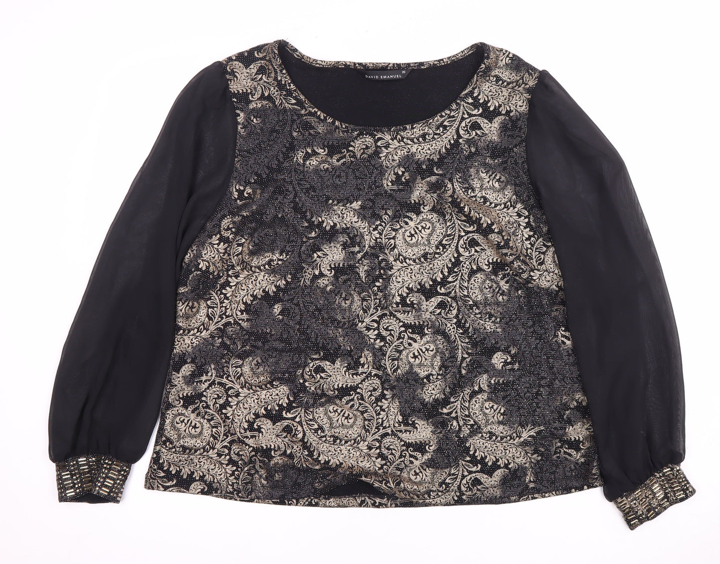 Womens UK Size 20 David Emanuel Black Basic Blouse