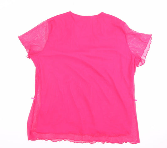 Classics Women's Pink V-Neck Embroidered Top - Size 14