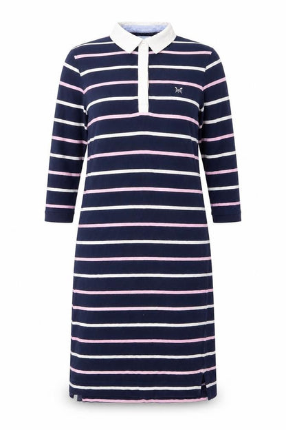 Front view of Crew Clothing Women's Blue Striped Shirt Dress