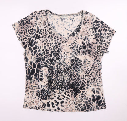 Classics Women's Beige Animal Print V-Neck T-Shirt