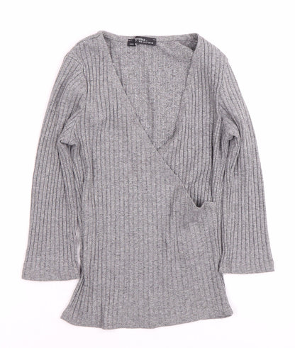 Bershka Grey Wrap Blouse for Women - Size 12