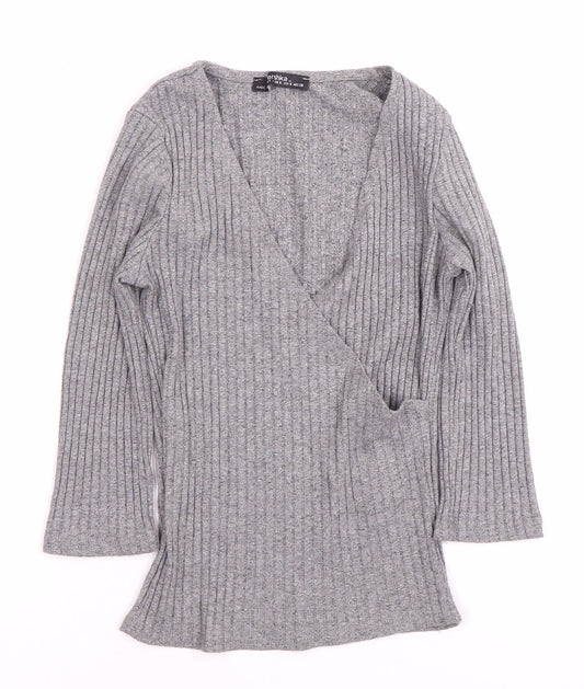 Bershka Grey Wrap Blouse for Women - Size 12
