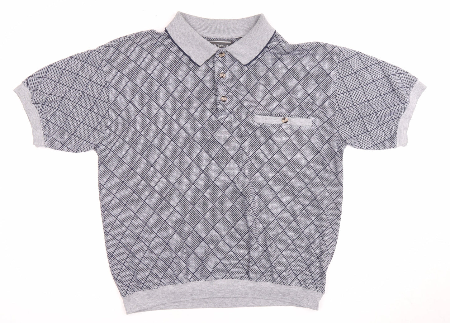 David Taylor Men's Grey Argyle Polo Shirt M