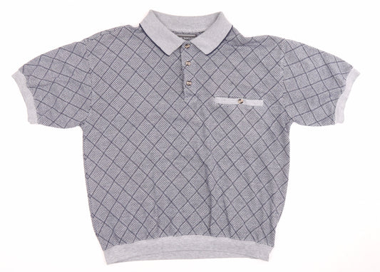 David Taylor Men's Grey Argyle Polo Shirt M