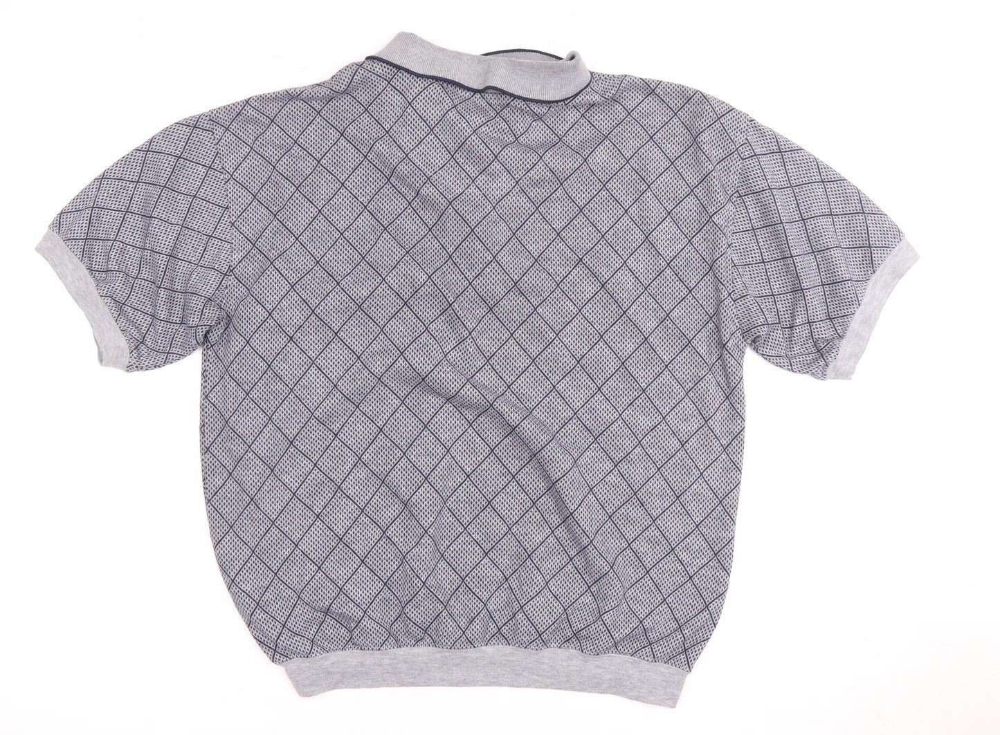 David Taylor Men's Grey Argyle Polo Shirt M