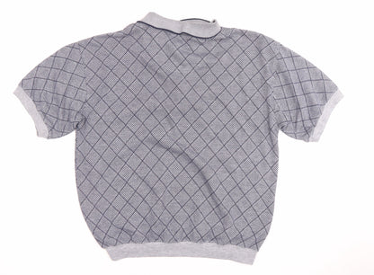 David Taylor Men's Grey Argyle Polo Shirt M