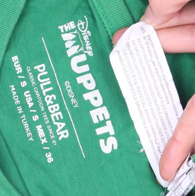 Pull & Bear Men's Green Muppets Tee, Size S, Cartoon Logo