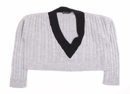 PrettyLittleThing Women's Grey V-Neck Pullover Jumper, M
