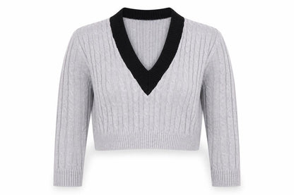 PrettyLittleThing Women's Grey V-Neck Pullover Jumper, M
