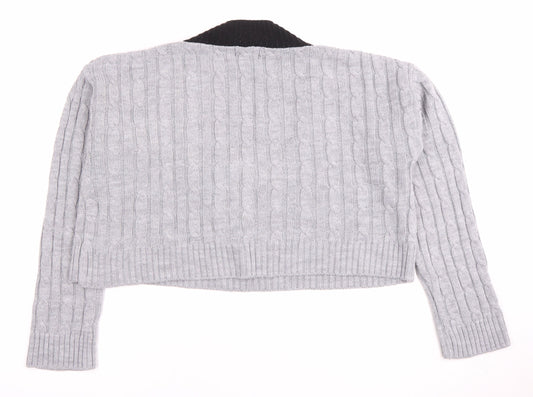 PrettyLittleThing Women's Grey V-Neck Pullover Jumper, M