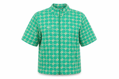 Les Trams Women's Green Geometric Blouse UK 12