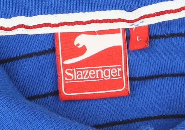 Slazenger Men's Blue Striped Polo Shirt - Casual Wear