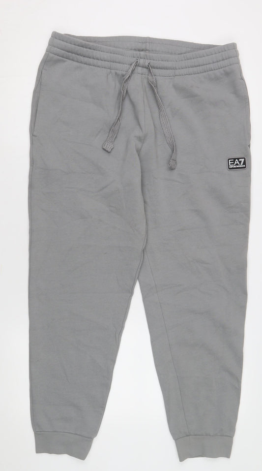 Emporio Armani Men's Grey Jogger Trousers, XL, Relaxed Fit