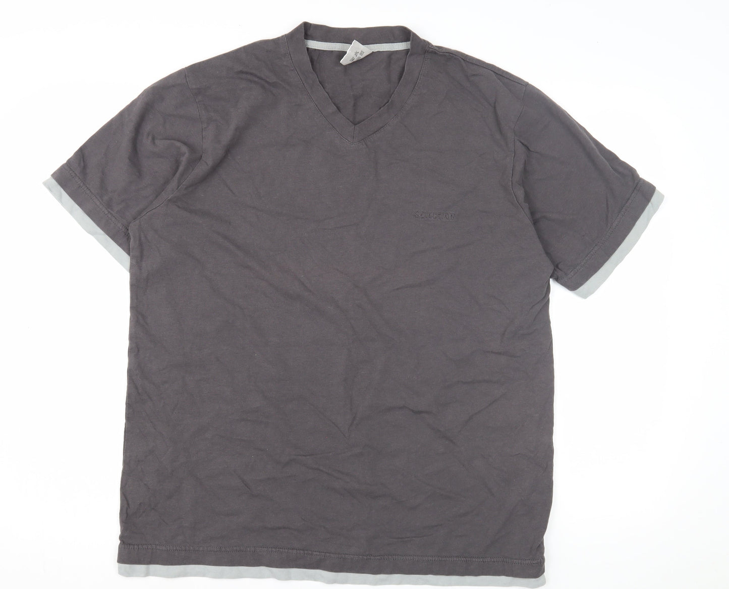 Enrico Mori Men's Grey V-Neck T-Shirt, Size L