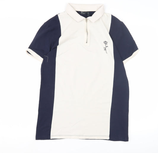 Asos Design Men's XL Blue Beige Polo, Colourblock, 1/4 Zip