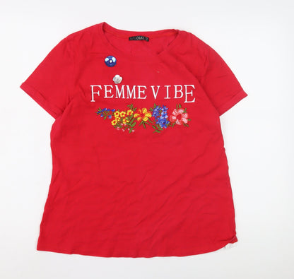 Quiz Women's Red Floral Embroidered T-Shirt, Size 12