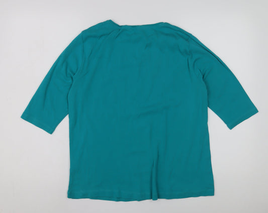 Cotton Traders Women's Green T-Shirt, Size 18, 3/4 Sleeve