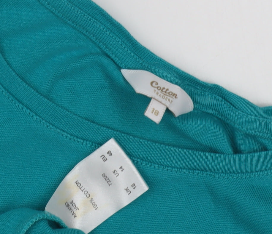 Womens UK Size 18 Cotton Traders Green Basic T-Shirt