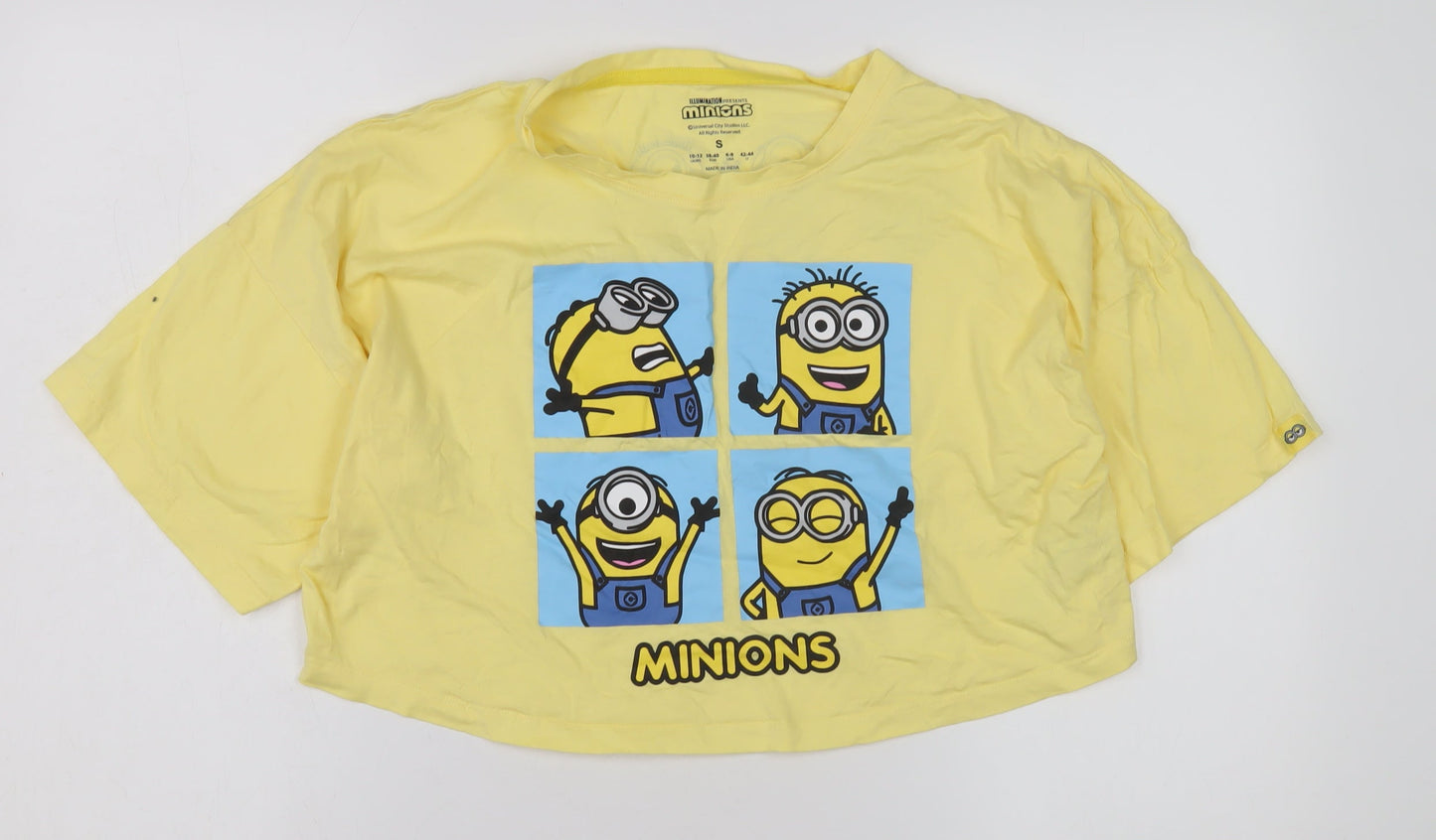 Minions Girls Yellow Cropped T-Shirt, Size S, Cartoon Style