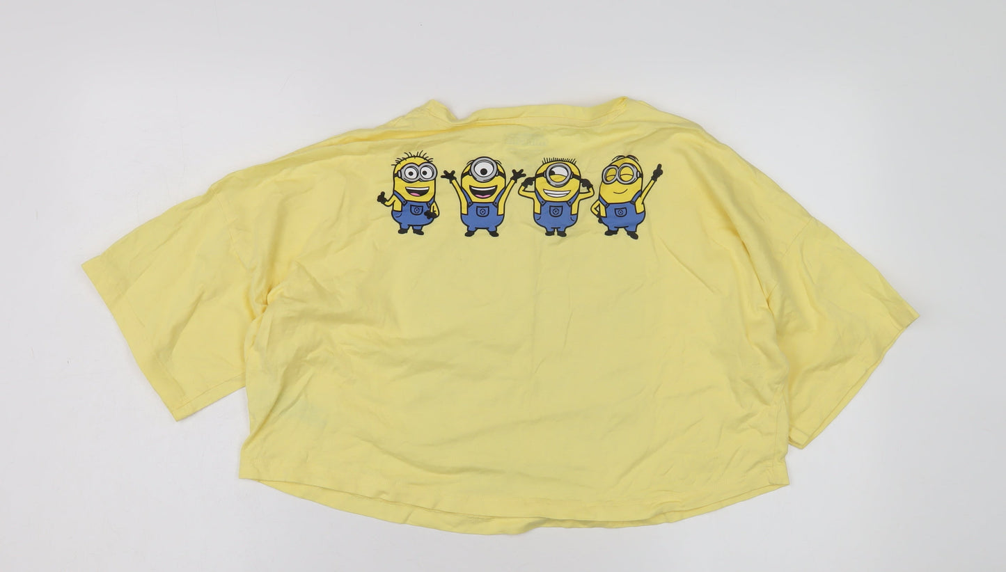 Minions Girls Yellow Cropped T-Shirt, Size S, Cartoon Style
