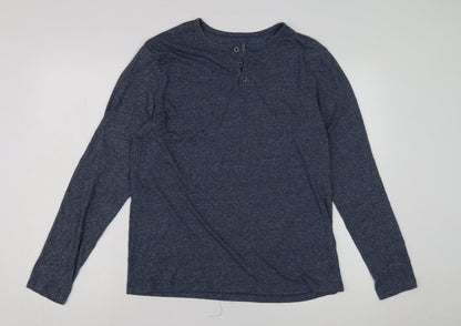 Red Herring Men's Blue Long Sleeve Henley T-Shirt Large