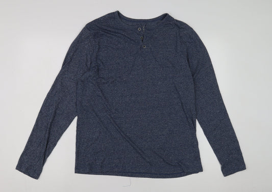 Red Herring Men's Blue Long Sleeve Henley T-Shirt Large