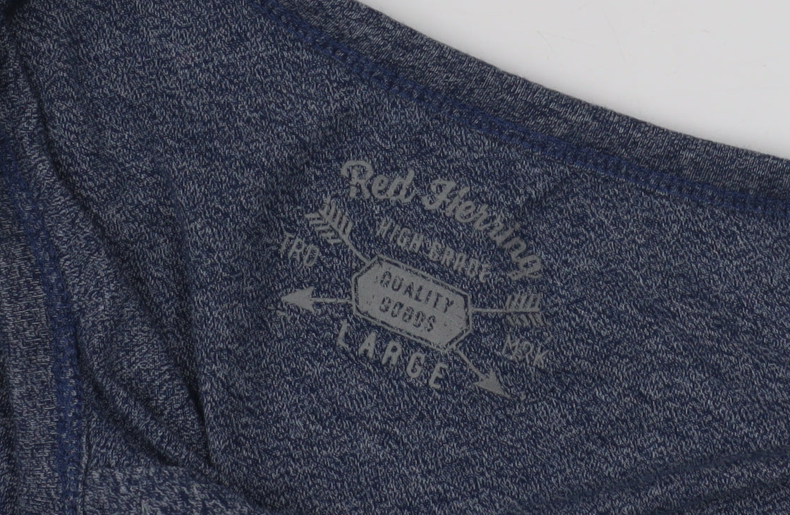 Red Herring Men's Blue Long Sleeve Henley T-Shirt Large